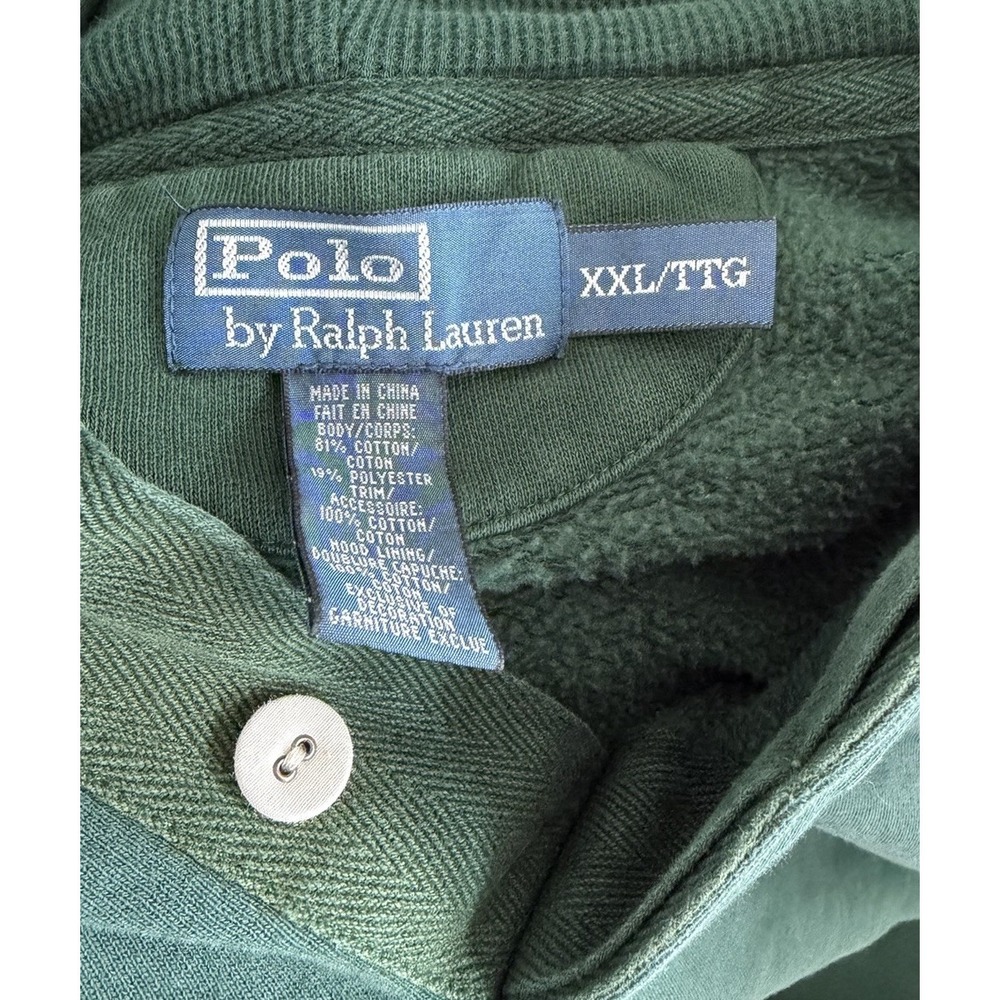 Vintage 90s Polo Ralph Lauren Hoodie Mens 2XL Green Henley Button Pullover - Picture 9 of 12